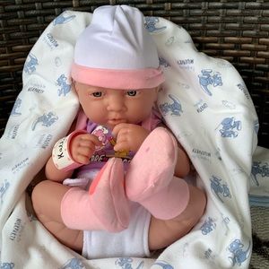 JC Toys, La Newborn AllVinyl Real Girl 15in Baby Doll-Pink with White